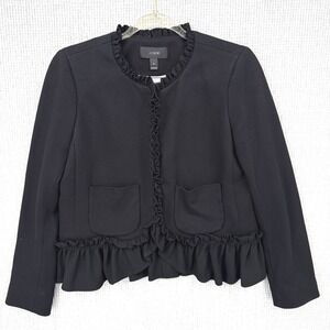 J.Crew Ruffle Blazer Jacket Black Coquette Office Coat Sz 6 S Cottage Whimsigoth